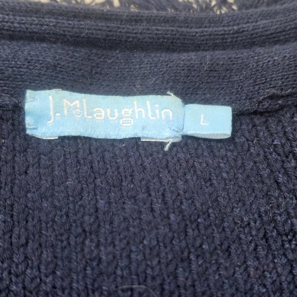 J.McLaughlin Ribbed Knit Navy Button Up longline Cardigan Gold Buttons sz Large - Picture 7 of 10